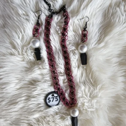Coffin Chainmail Necklace and Earring Set