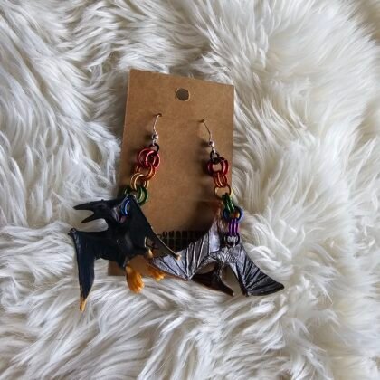 Rainbow Pterodactyl Dangler Earrings
