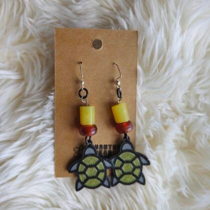 Green and Brown Turtle Dangler Earrings